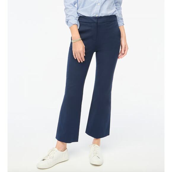 J.Crew Petite Kelsey Cotton Blend Flare Pant High Waist Navy Slim Crop US 8 NWT - Picture 1 of 13